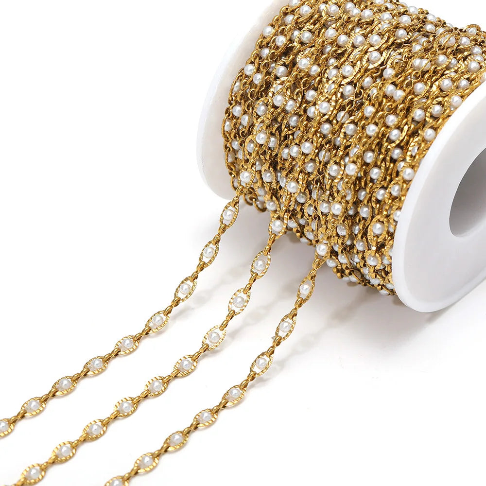 D714 Amazing Hot Eye Link Chain Pearl Bead Beaded Rosary Chain for Necklace Bracelet Jewelry Making