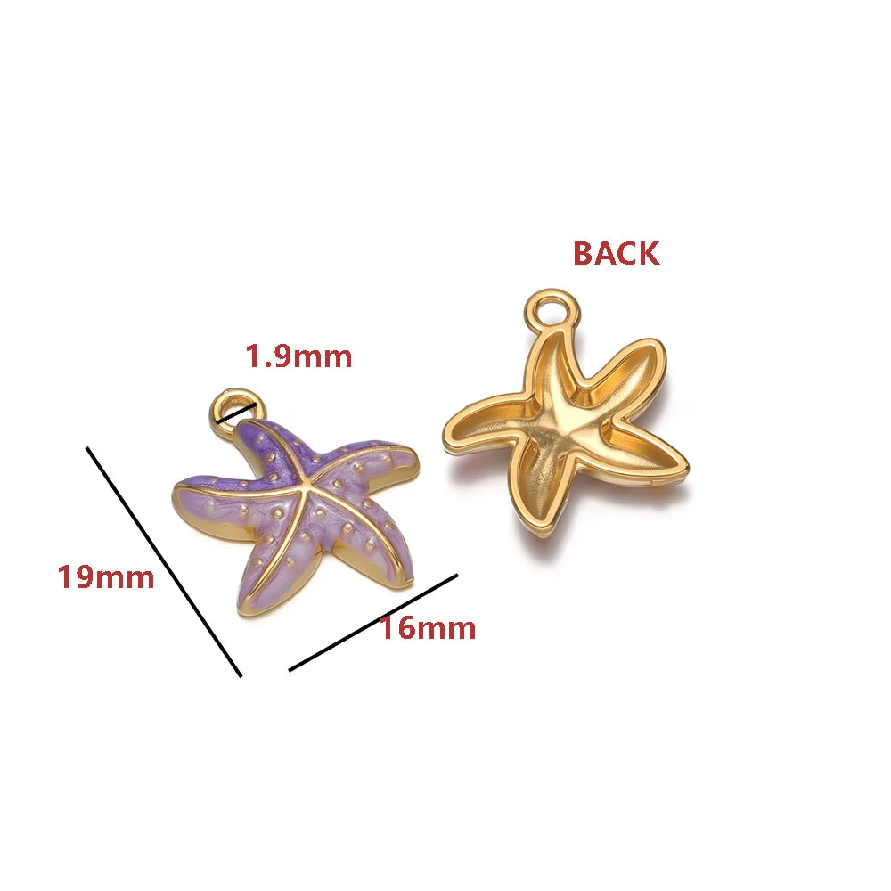 High Quality Jinrou 18K Gold Plated Stainless Steel Enamel Starfish Shape Pendant for Necklace and Earrings Jewelry Making