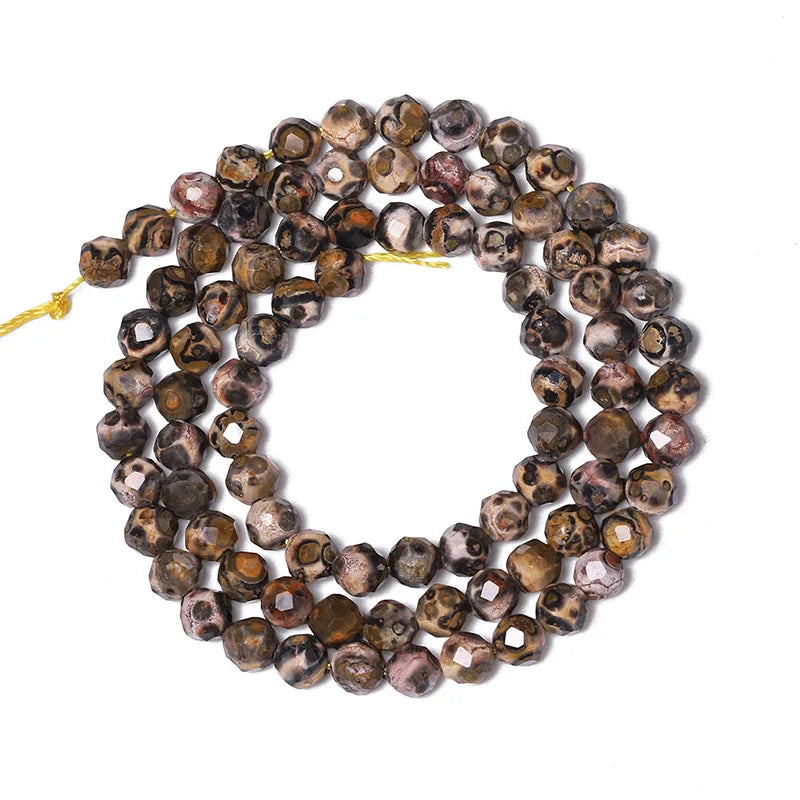 Natural Leopard Skin Jasper Faceted Gemstone Beads Round Loose Stones for DIY Jewelry Necklace Bracelet Making 2mm 3mm 4mm 38cm