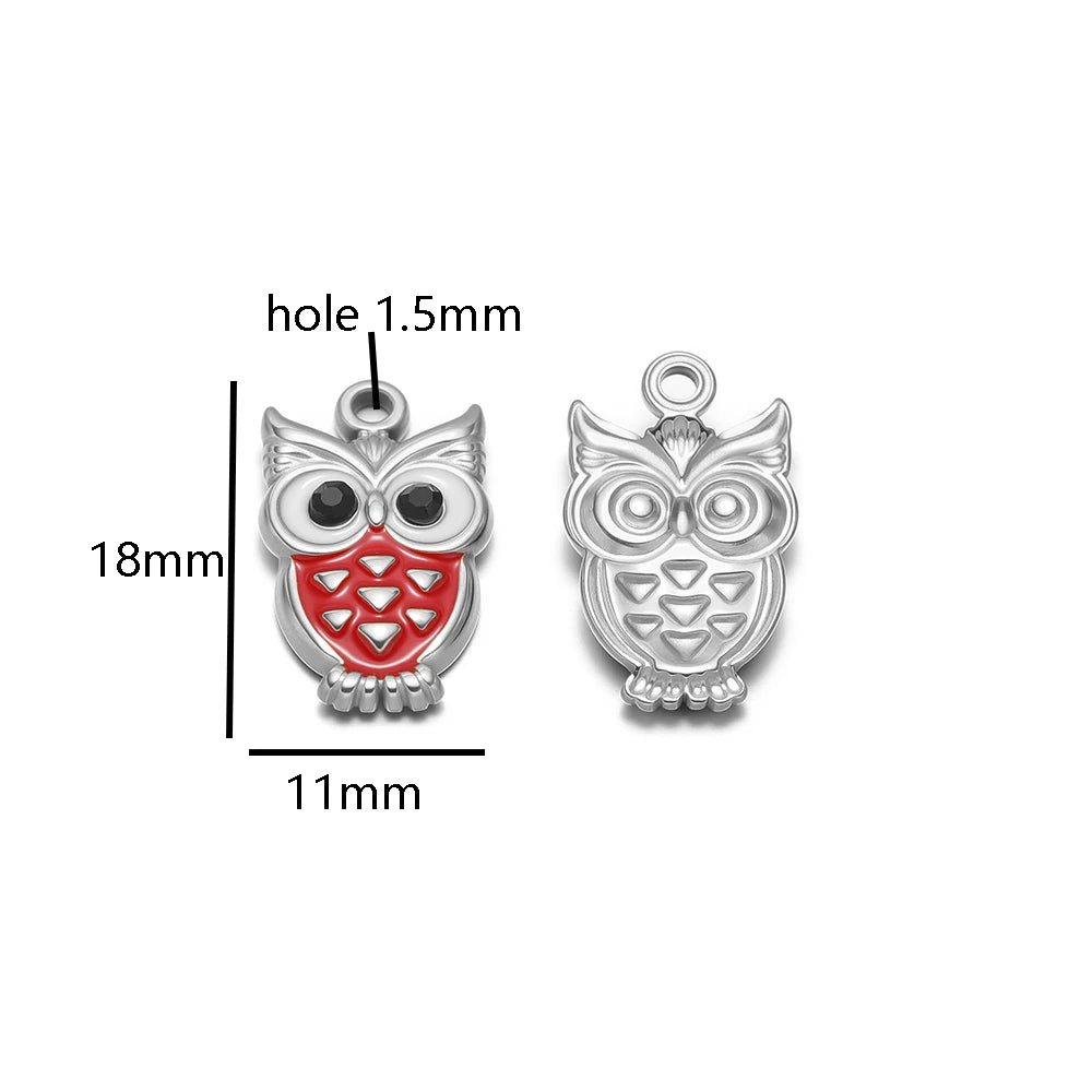 New Trendy Stainless Steel 18k Gold Plated Enamel Owl Charms Pendant for Diy Jewelry Necklace Making