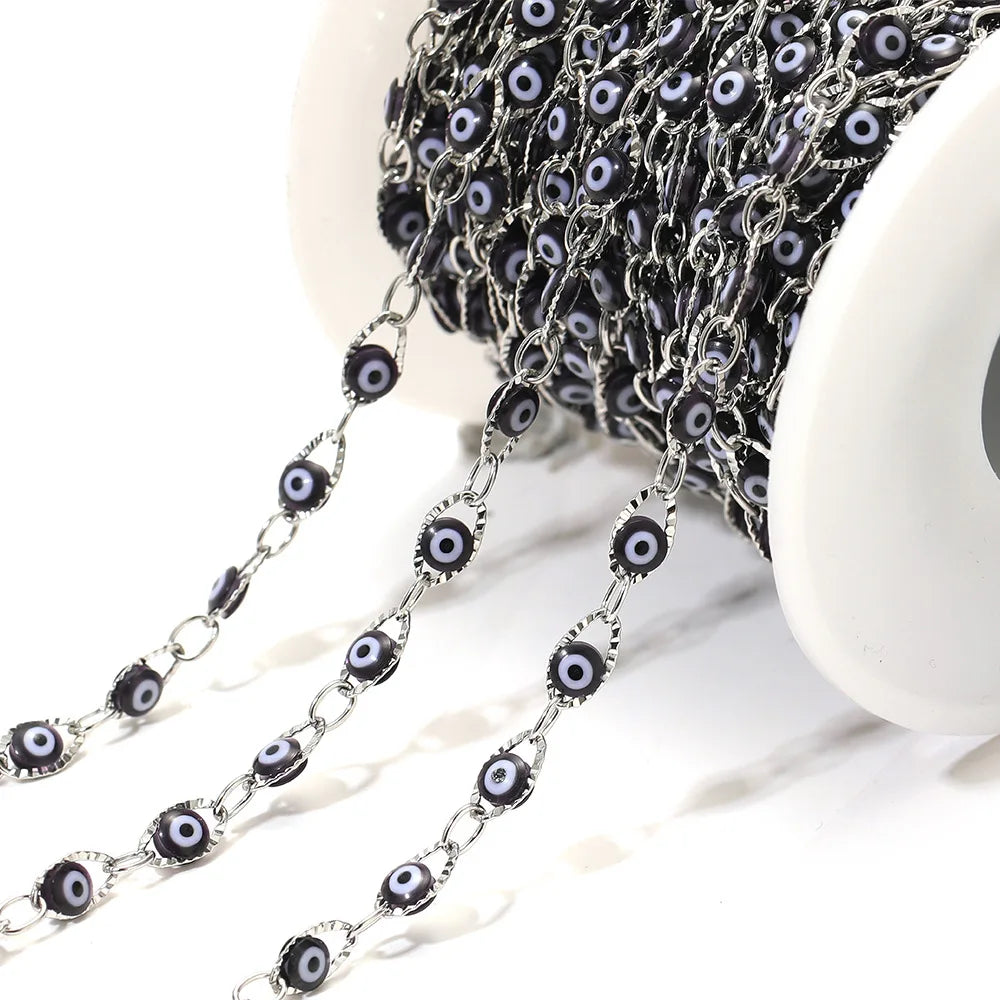 D167 Waterproof Vacuum Stainless Steel Roller Chain Lucky Eye Enamel Connector Chains Luxury for Necklace Bracelet Men