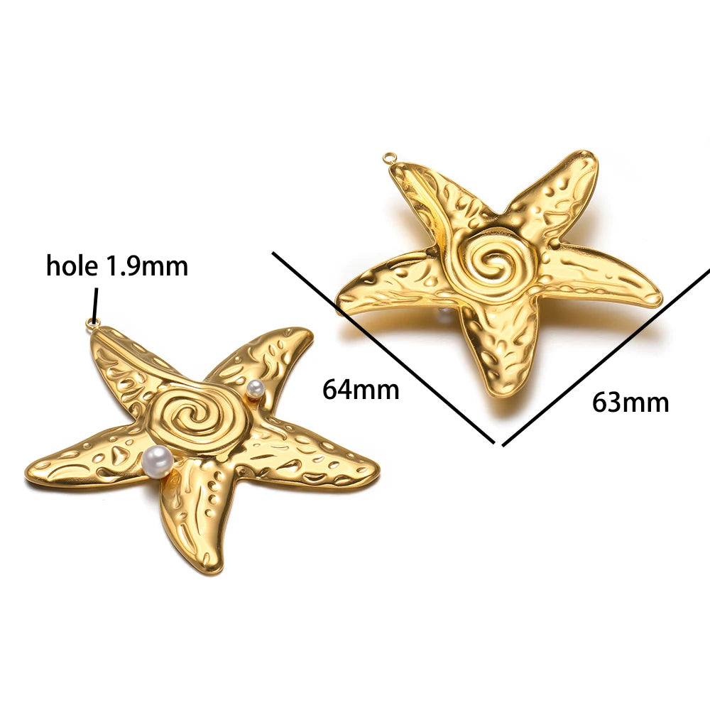 New Fashion Stainless Steel 18k Gold Plated Enamel Flower Conch Starfish Charm Pendant for Jewelry Necklace Making