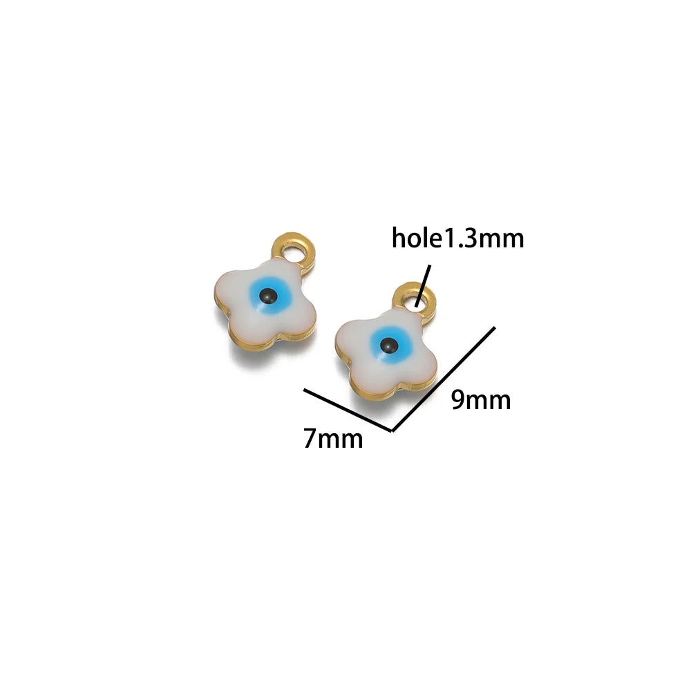20pcs/bag 18k Gold Plated Stainless Steel Enamel Flower Eye Charm Pendant for Handmade Necklace Jewelry Making