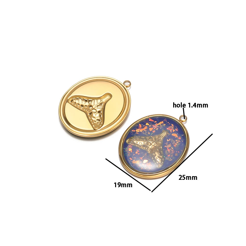 Fashion Stainless Steel 18k Gold Plated Enamel Fishtail Oval Charm Pendant for Diy Jewelry Making Wholesale Jewelry Supplies
