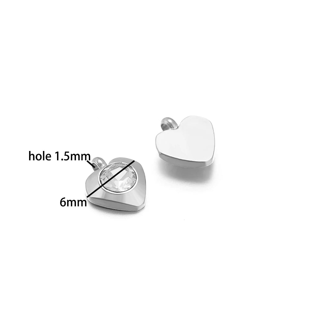 Fashion Heart Charm Stainless Steel 18K Gold Plated 20pcs/bag 6mm Heart Zircon Charm Pendant for Jewelry Necklace Making