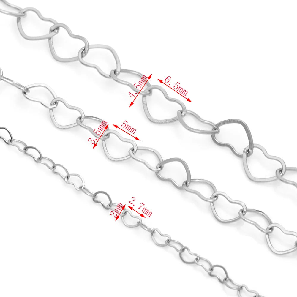 D849 Romantic Love Heart Stainless Steel Chain Bulk Permanent Hollowed Heart Chain Tarnish Resistant DIY Jewelry Findings