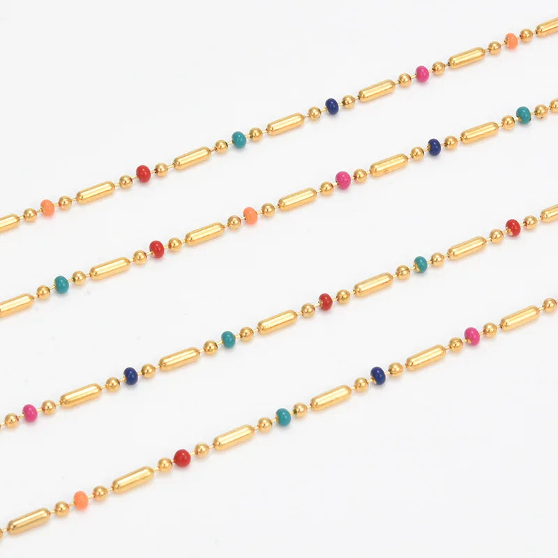 B4115 1.5mm Permanent Stainless Steel Chain Enamel Figaro Chain Colorful Beads Chain Jewelry Diy