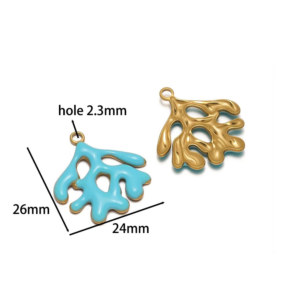 New Fashion Stainless Steel 18k Gold Plated Oil Drop Coral Charm Pendant for Jewelry Necklace Making Accessories