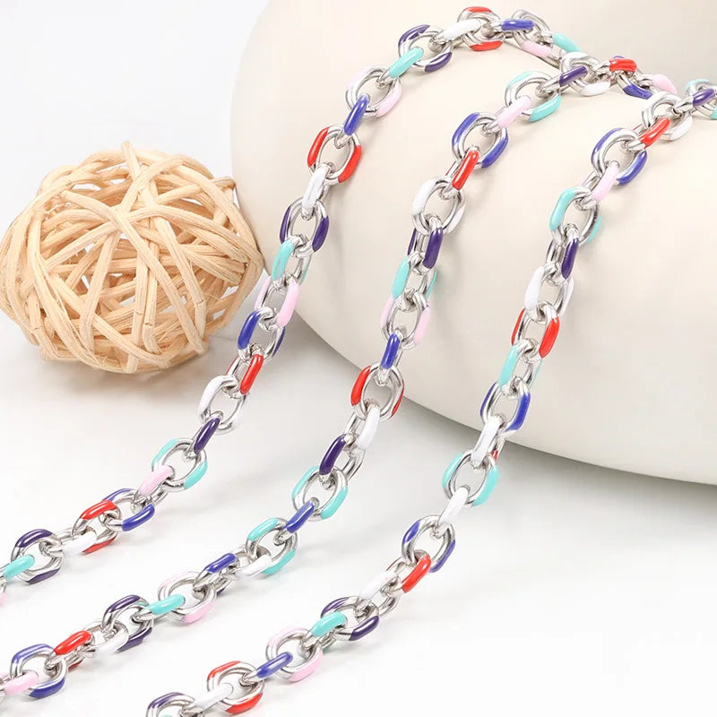 A1622 Colorful Stainless Steel Chain Cross Enamel Paper Clip Chain for Necklace Bracelet Jewelry Making Diy