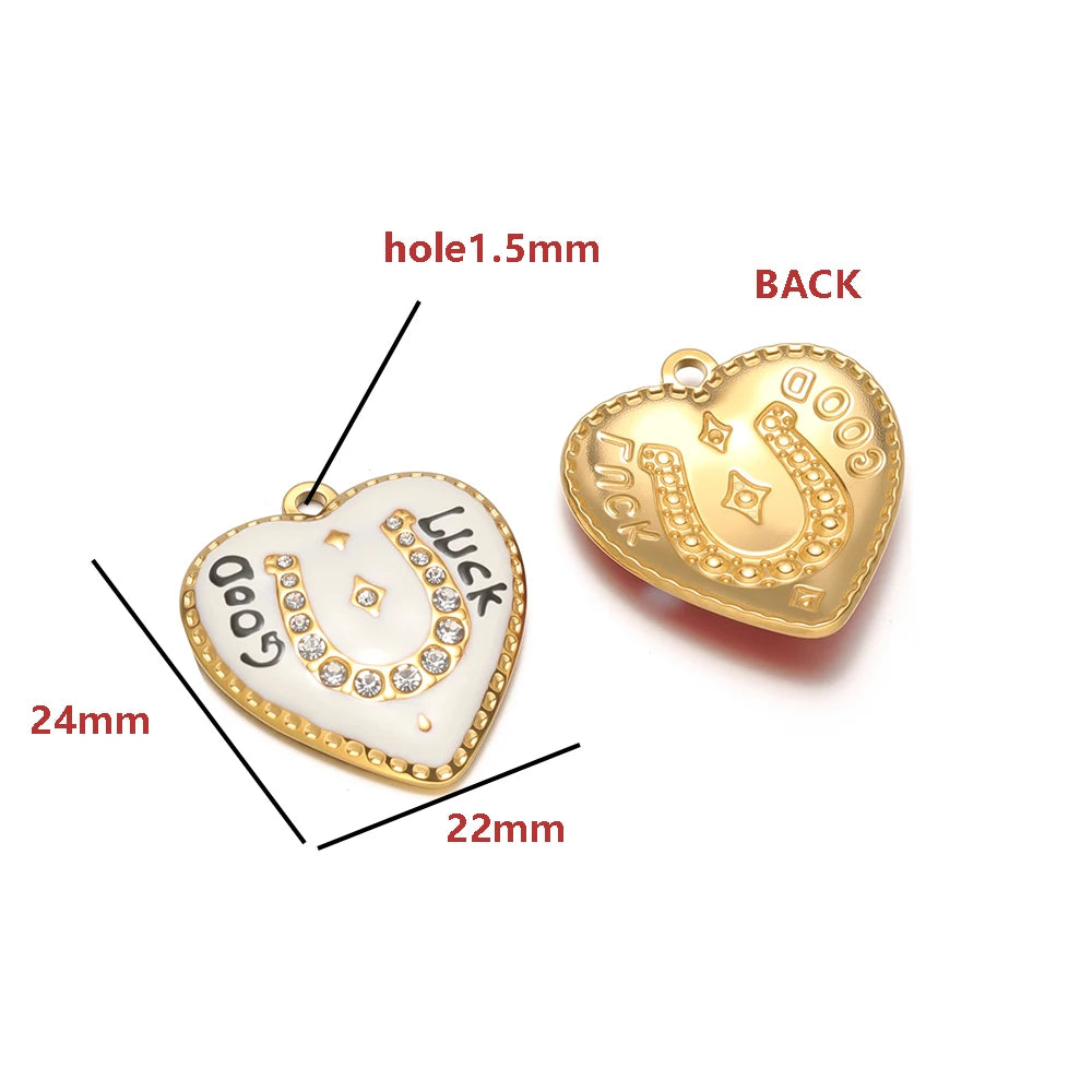 Colorful Enamel Heart Charms with Golden Weave Pattern, Good Luck Lucky Heart Pendant with Rhinestone for DIY Jewelry Making