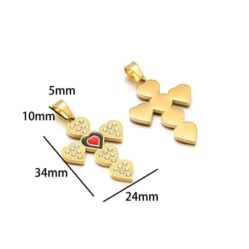 Diy Charm Stainless Steel Gold Plated Zircon Enamel Cross Charm Pendant for DIY Jewelry Making Wholesale