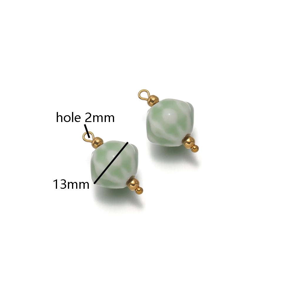 New Diy Necklace Pendant 18k Gold Plated Stainless Steel Ceramic Round Heart Star Oval Pendant for Handmade Jewelry Making