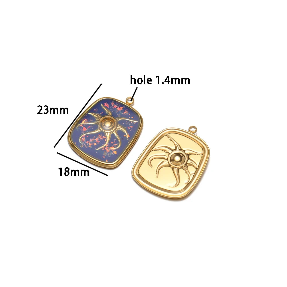 18k Gold Plated Stainless Steel square Charm Enamel Octopus Pendant for DIY Necklace Jewelry Making Accessories