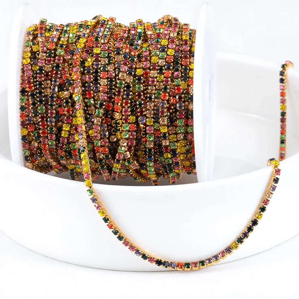 A2443 Fashion Stainless Steel Bulk Chain Roll Crystal Colorful rainbow Necklace Bracelet Making Chain for Diy