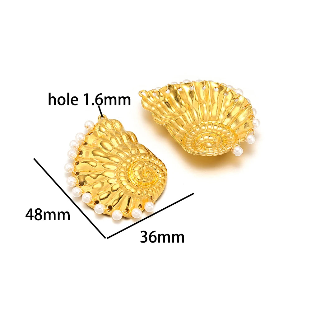 New Arrival 18k Gold Plated Stainless Steel Pearl Conch Seashell Charm Pendant for Diy Necklace Jewelry Making Accessories