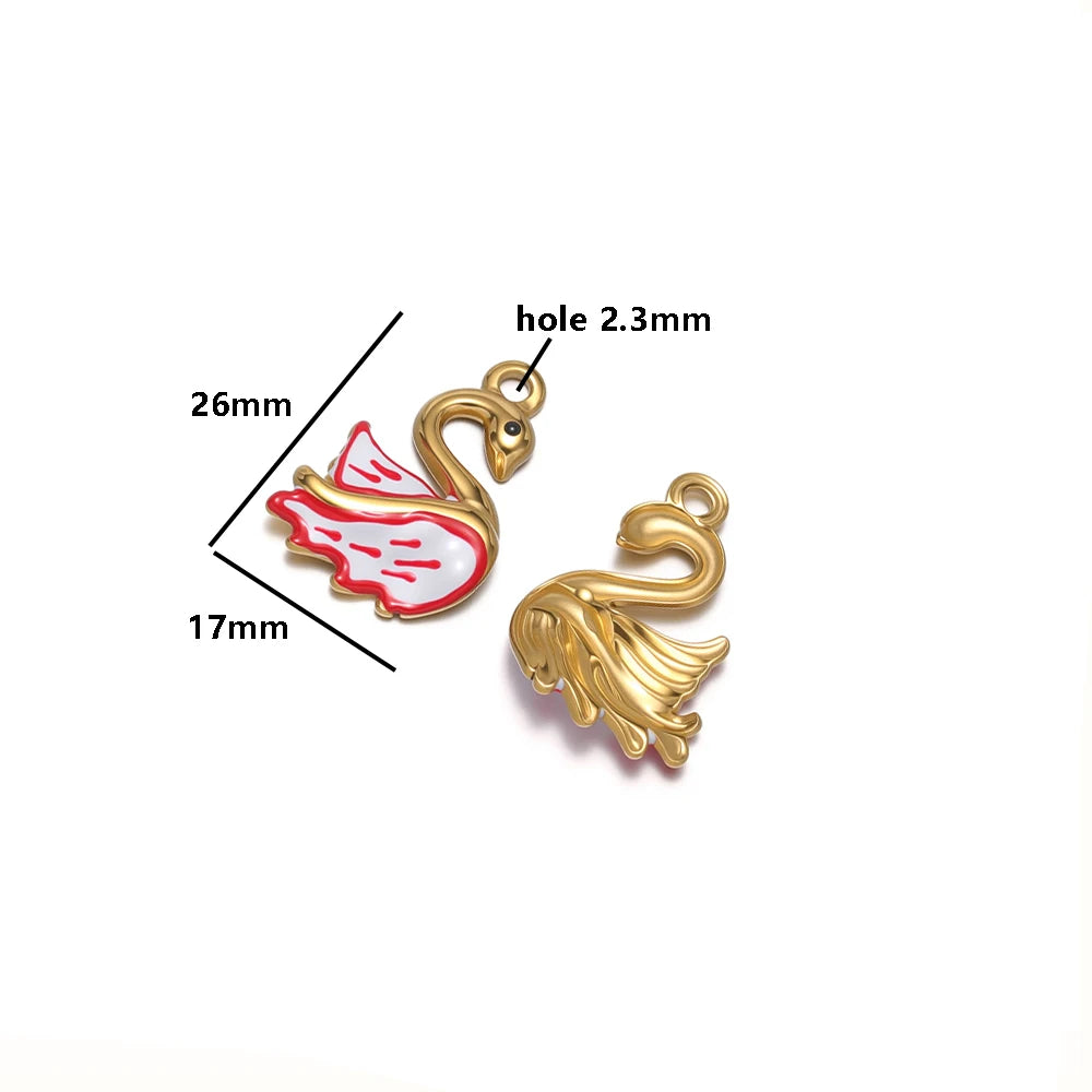 Wholesale Stainless Steel18k Gold Plated Enamel Swan Charms Pendant for DIY Jewelry Necklace Earring Making