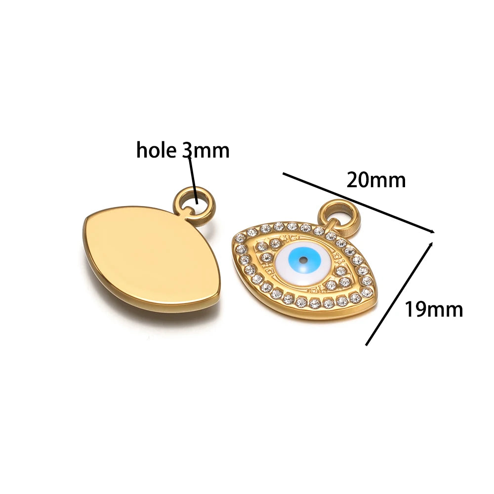 Fashion Stainless Steel 18k Gold Plated Enamel Zircon Eyes Charm Pendant for Necklace Bracelet Jewelry Making Wholesale