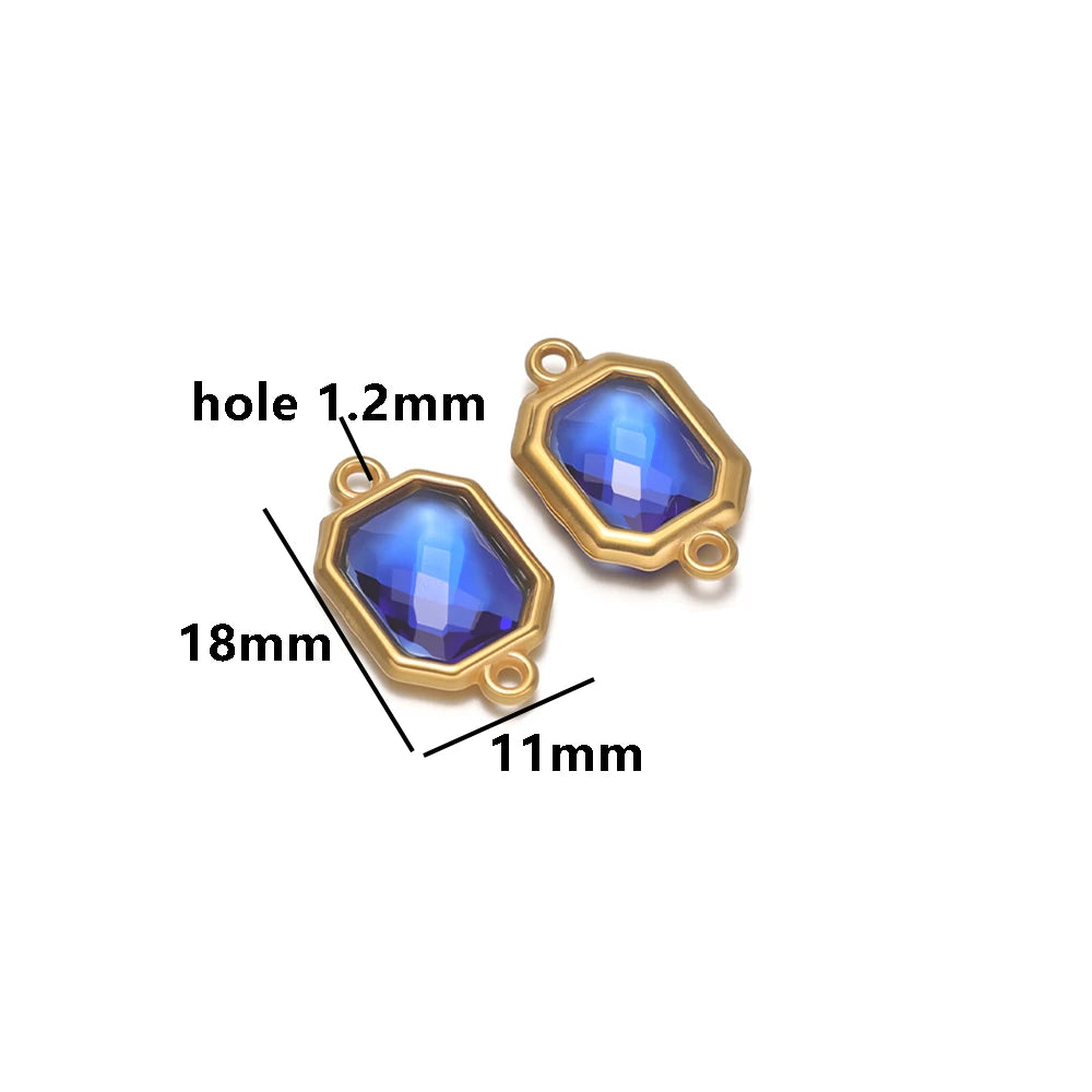 New Trend Fashion 18k Gold Plated Stainless Steel Two Hole Geometric Oval Zircon Charm Pendant for DIY Necklace Jewelry Making