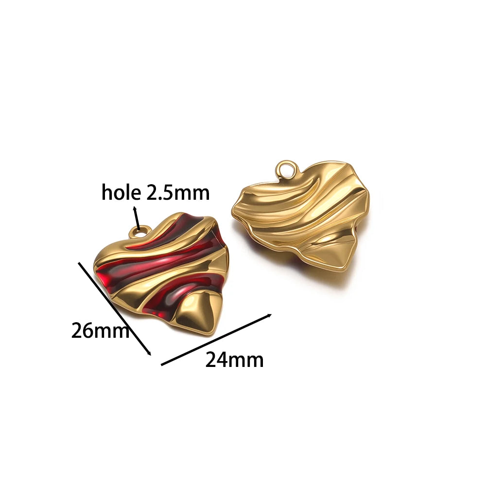 Vintage Exquisite Stainless Steel 18k Gold Plated 26*24mm Enamel Heart Charm Pendant for Diy Jewelry Making Wholesale