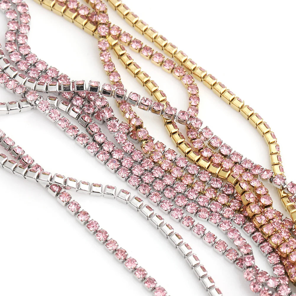 D611 Wholesale Crystal Rhinestones Claw Chain Shiny Tennis Bulk Stainless Steel Chains for Shoes Cloth Jewelry Bag Decoration