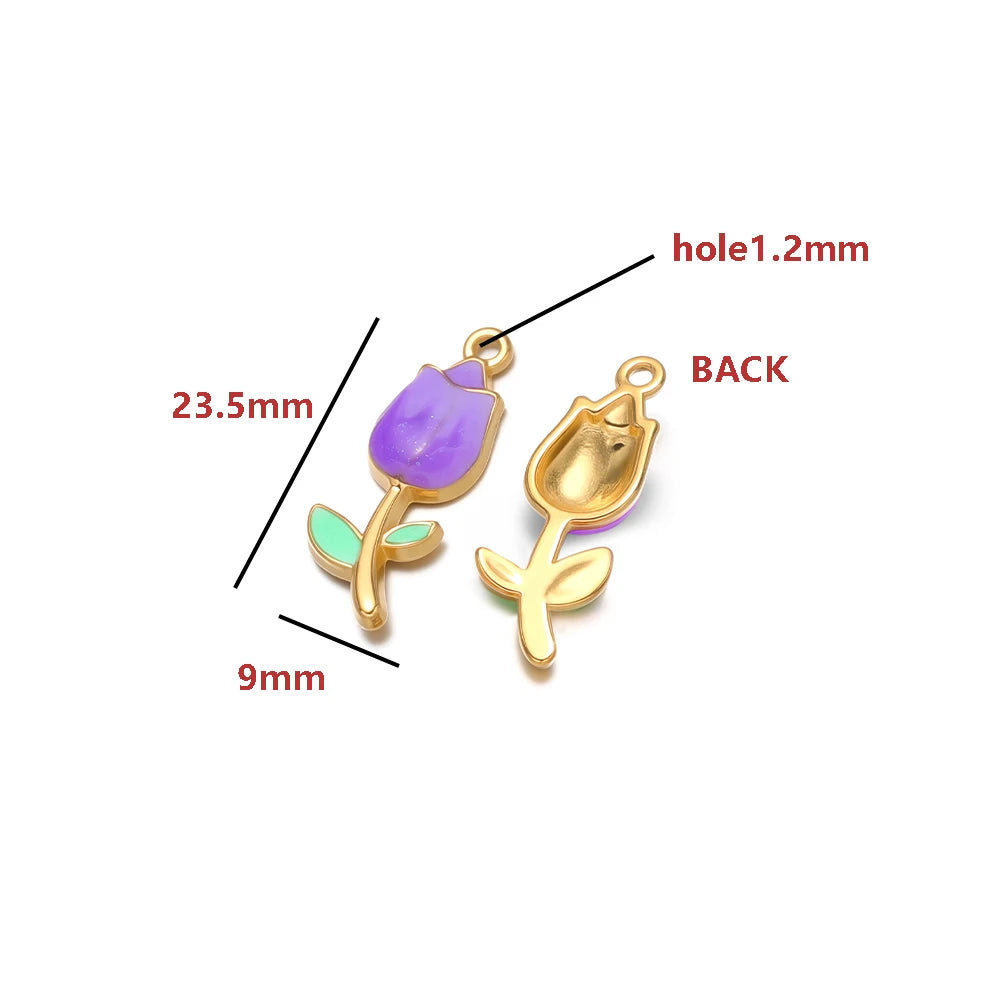 18K Gold Plated Tulip Charms Enamel Flower Bud Pendants Sweet Floral Jewelry Making Supplies for DIY Necklace Bracelet