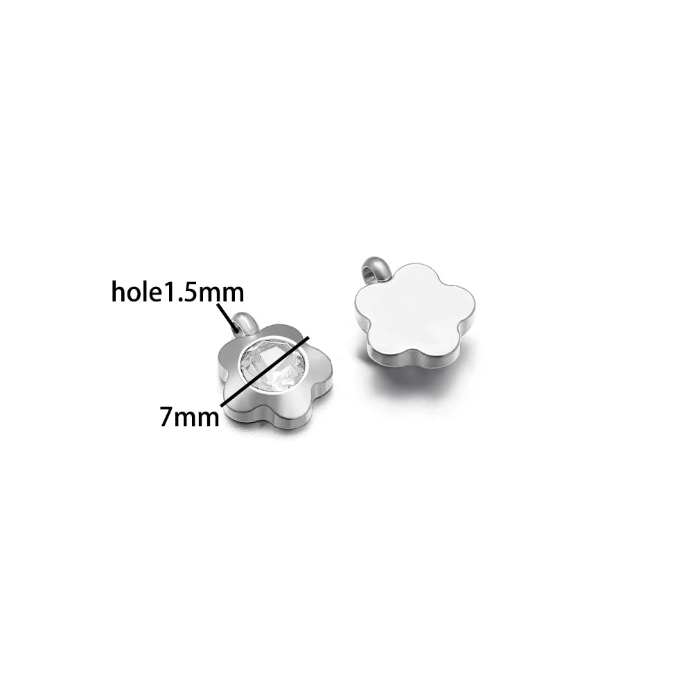High Quality Stainless Steel 18K Gold Plated 7mm Flower Zircon Charm Pendant for Jewelry Necklace Bracelet Making