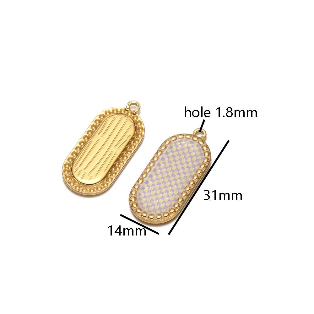 Wholesale Stainless Steel 18k Gold Plated Enamel Oval Gridding Charms Pendant for Diy Jewelry Necklace Making