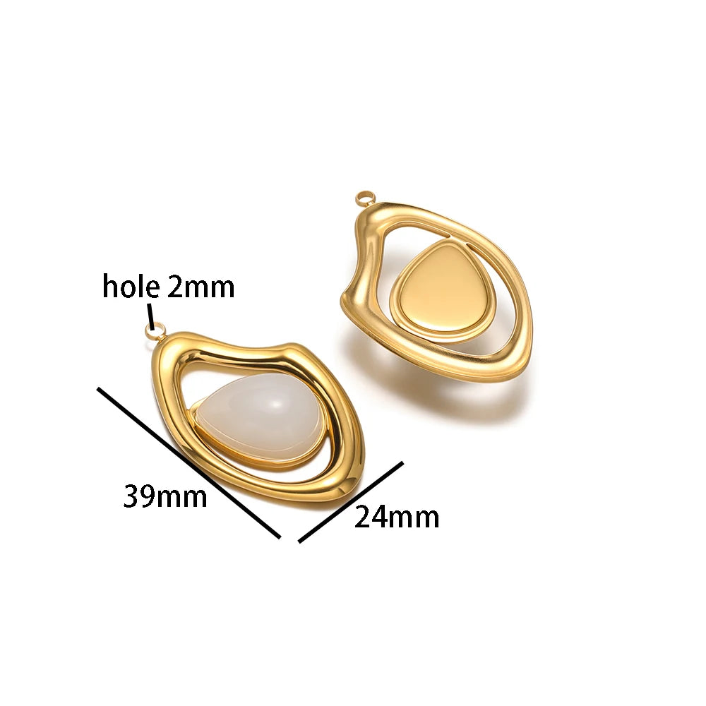 Fashion 18k Gold Plated Stainless Steel Hollow Irregular Water Drop Crystal Charm Pendant for Necklace Jewelry Making