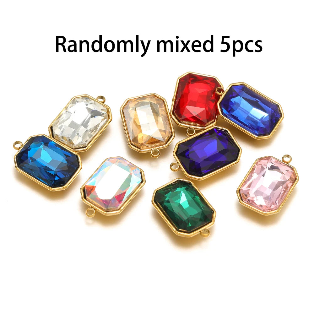 Zircon Pendants Stainless Steel Gold Plated Square Crystal Stone Charm Pendant for DIY Jewelry Necklace Making