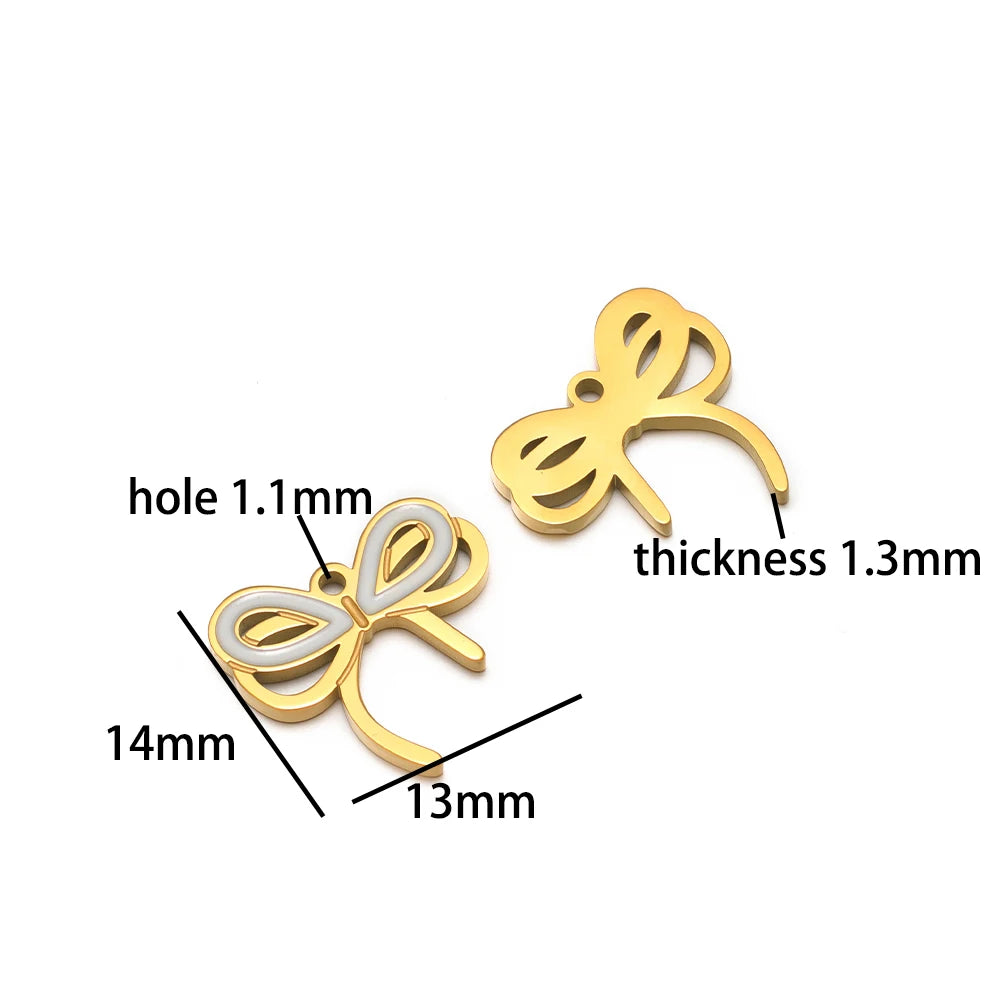 High Quality 18k Gold Plated Stainless Steel Enamel Bowknot Charm Pendant for DIY Necklace Jewelry Making Supplies Accessories