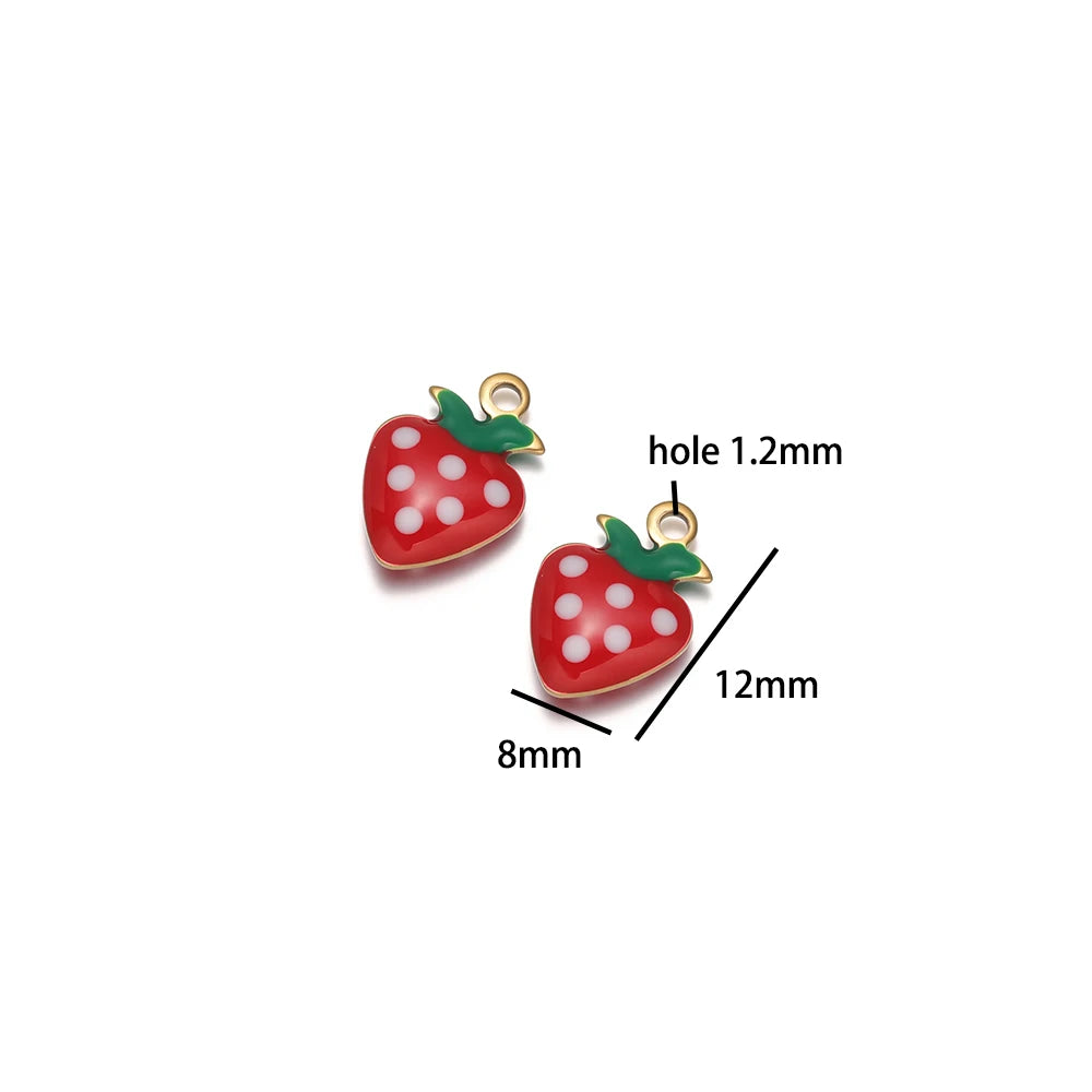 Trendy New Wholesale Stainless Steel 18k Gold Plated Enamel Strawberry Charm Pendant for Jewelry Necklace Making