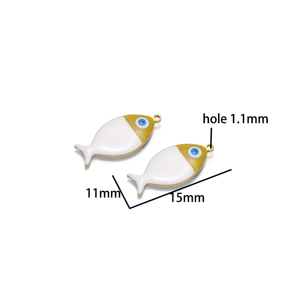 5pcs/bag Children's 18k Gold Plated Stainless Steel Enamel Fish Charm Pendant for Jewelry Necklace Making Accessories