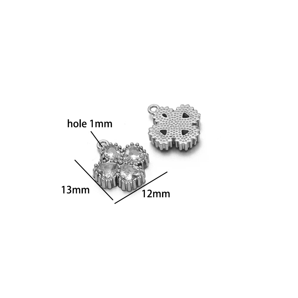 18k Gold Plated Stainless Steel Four Leaf Clover Triangular Droplet Oval Heart Zircon Charm Pendant for DIY Jewelry Making