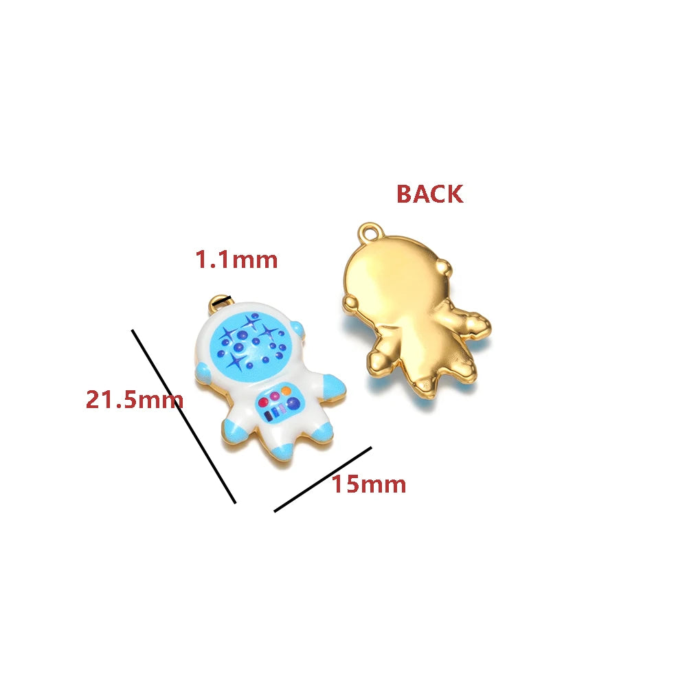 Enamel Penguin Shape 18K Gold Plated Stainless Steel Double Hole Charms for DIY Necklace Earring Making