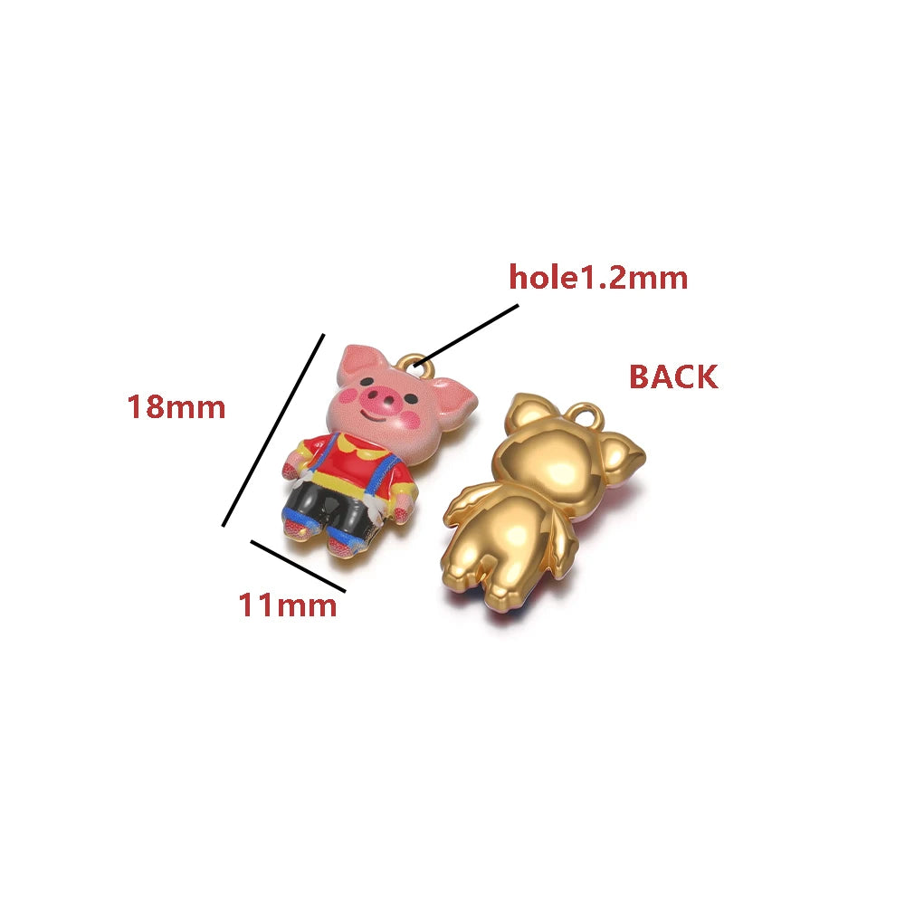 Gold Plated Pig Charm, Single-sided Color Enamel Pendant Cute Animal DIY Jewelry Making Supplies for Necklace/Bracelet