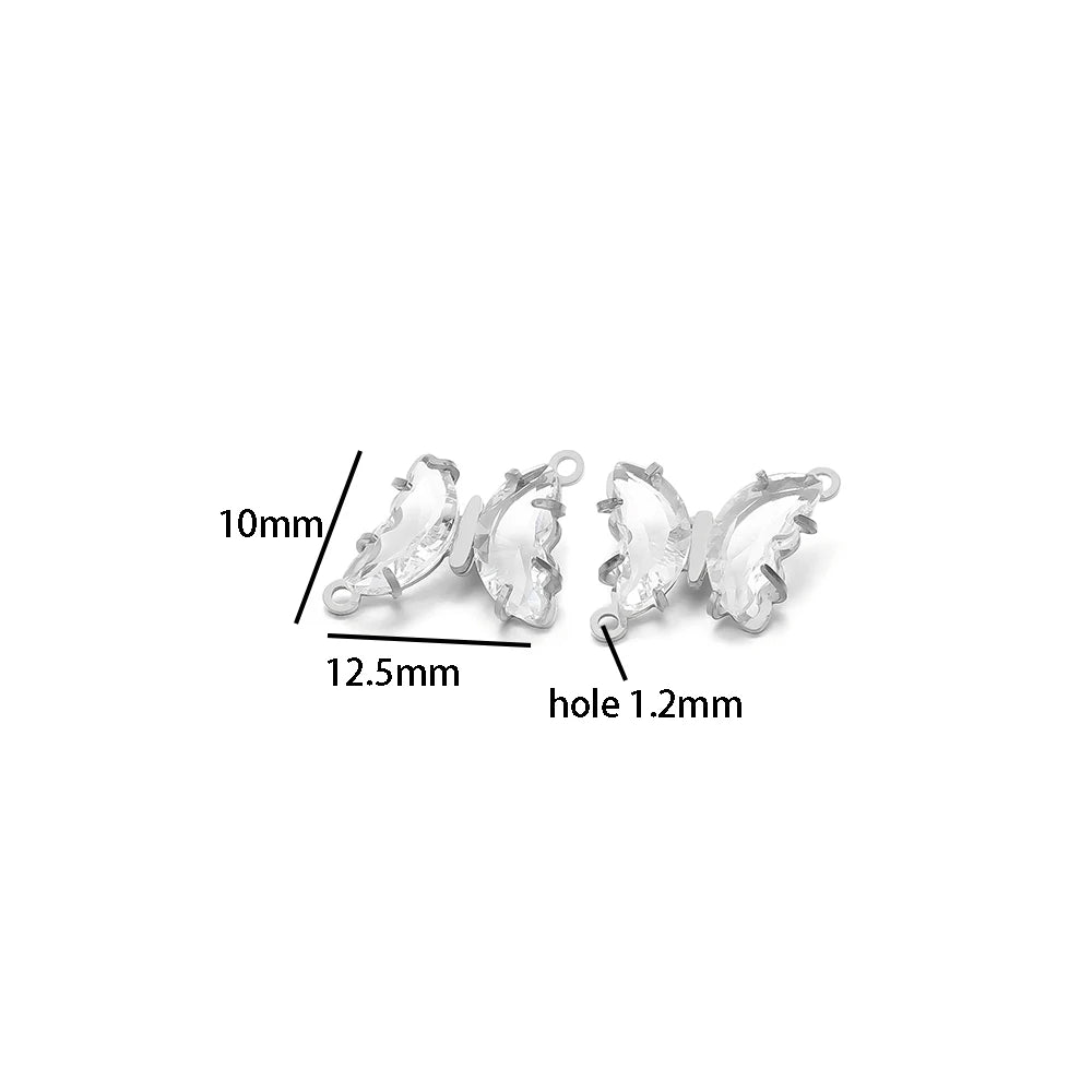 Colorful PendantStainless Steel Gold Plated Double Hole Butterfly Crystal Stone Charm Pendant for Necklace Jewelry Making