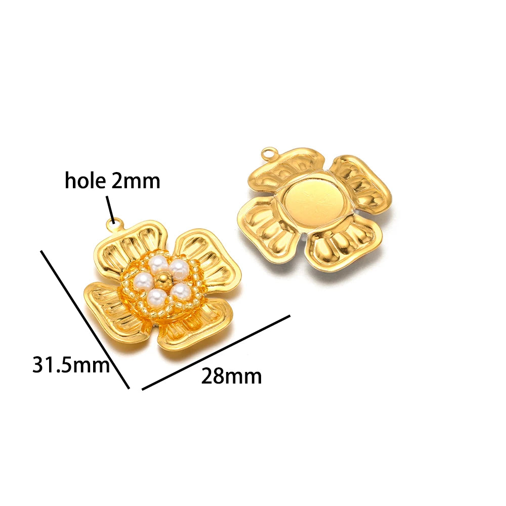 Elegant Designs 18k Gold Plated Stainless Steel Bowknot Flower Crystal Bead Charm Pendant for Jewelry Making Accessories