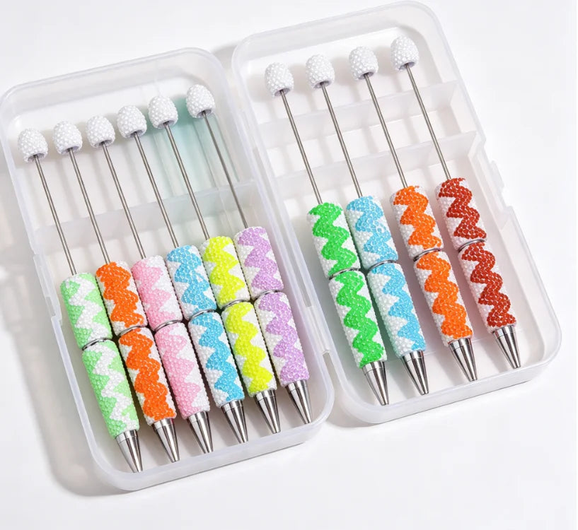 New Wave Pattern Rhinestone Beaded Ballpoint Pen Creative DIY Snake Printed Bead Gift Pen Beadable Ballpoint for Wholesale