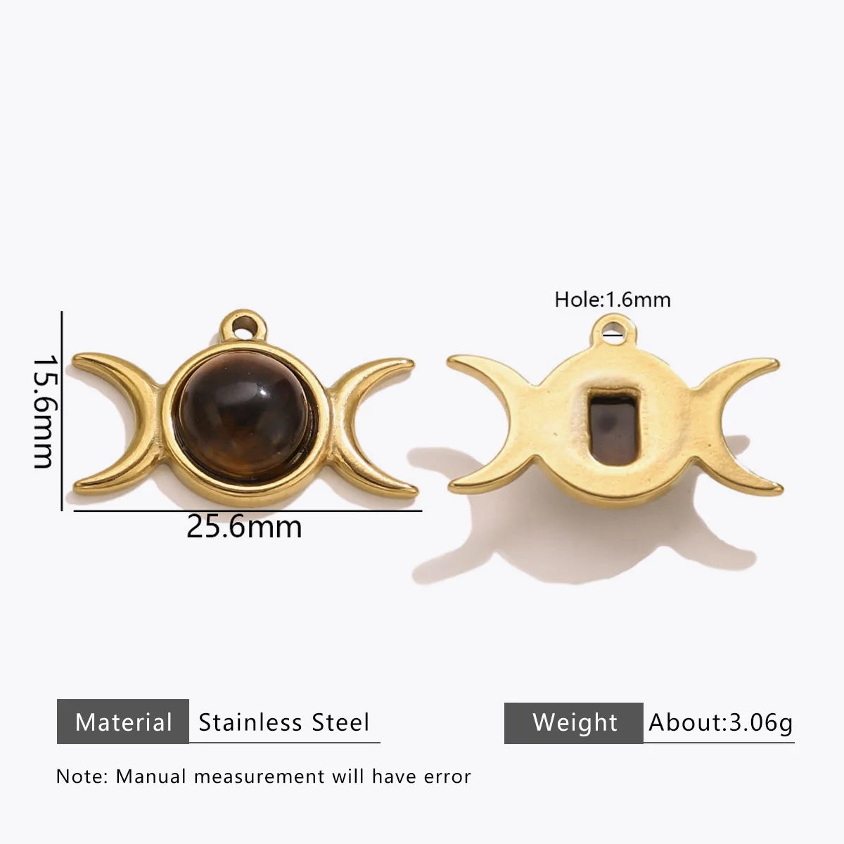 Vintage Handmade DIY Stainless Steel Gold Plated Tiger Eye Stone Charm Pendant for Necklace Jewelry Making