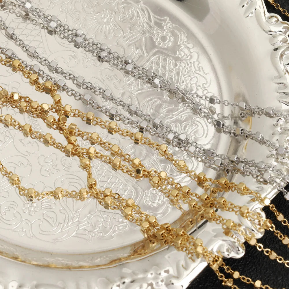 D988 Unique square Beaded Bulk Chain Thin Cross Roller Stainless Steel Vacuum Plating Chains Jewelry for Necklace Anklet Diy