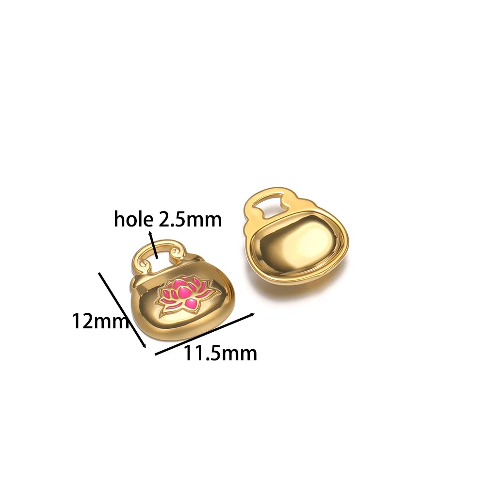 Fashion Hot-selling Stainless Steel 18k Gold Plated Enamel Handbag Charm Pendant for Diy Jewelry Making Wholesale