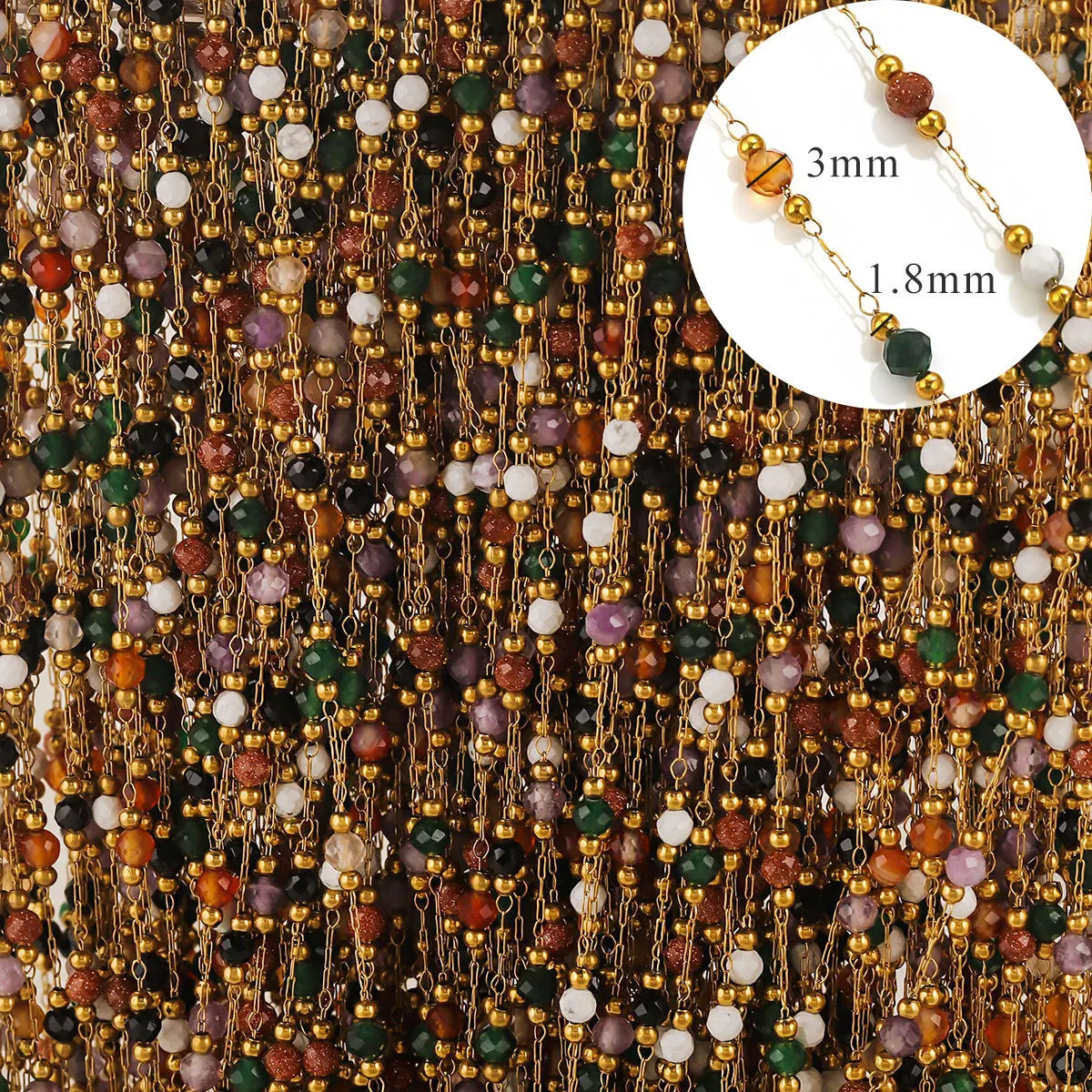 E545 New Stainless Steel 18K Gold Plated Preserving Crystal Colored Bead Chain Handmade Bracelet Necklace Glasses Chain