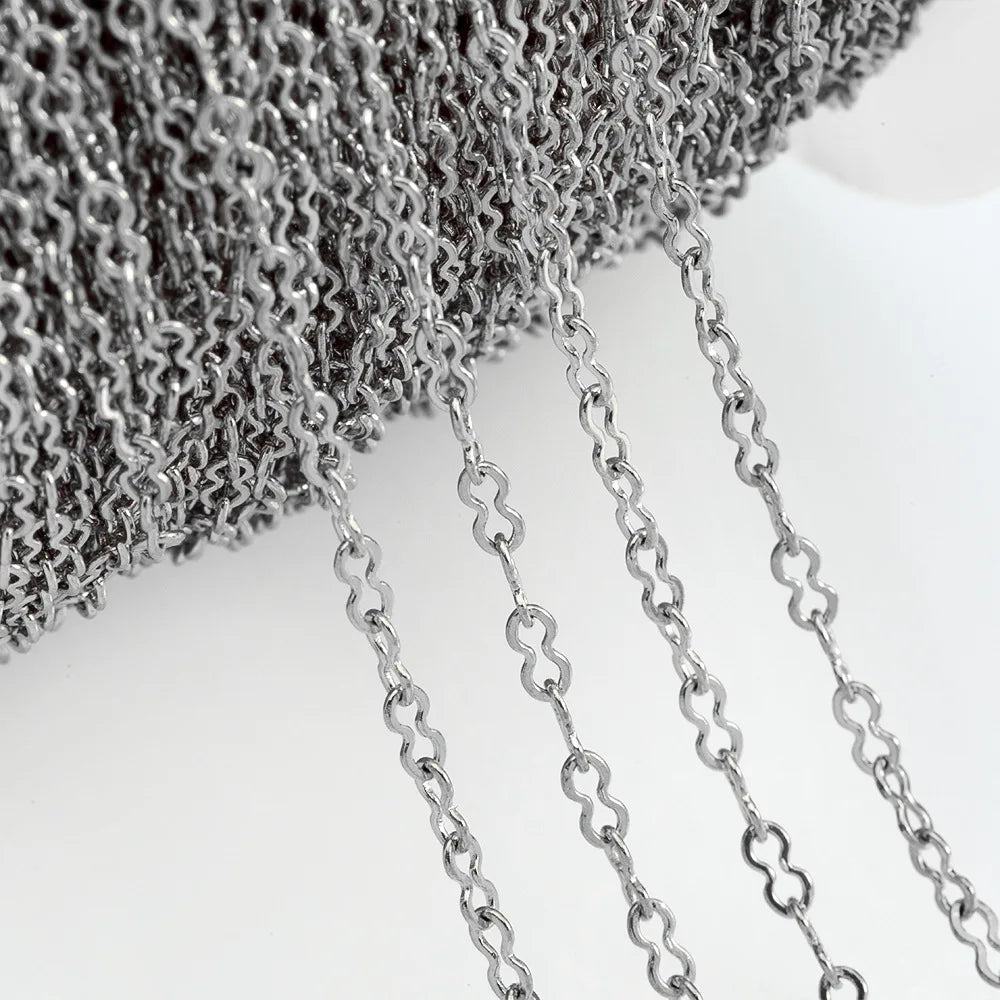 E128 Fashion Silver Gold Plated Chain Waterproof Stainless Steel Link Chains Gourd Connector Chains for Jewelry Custom