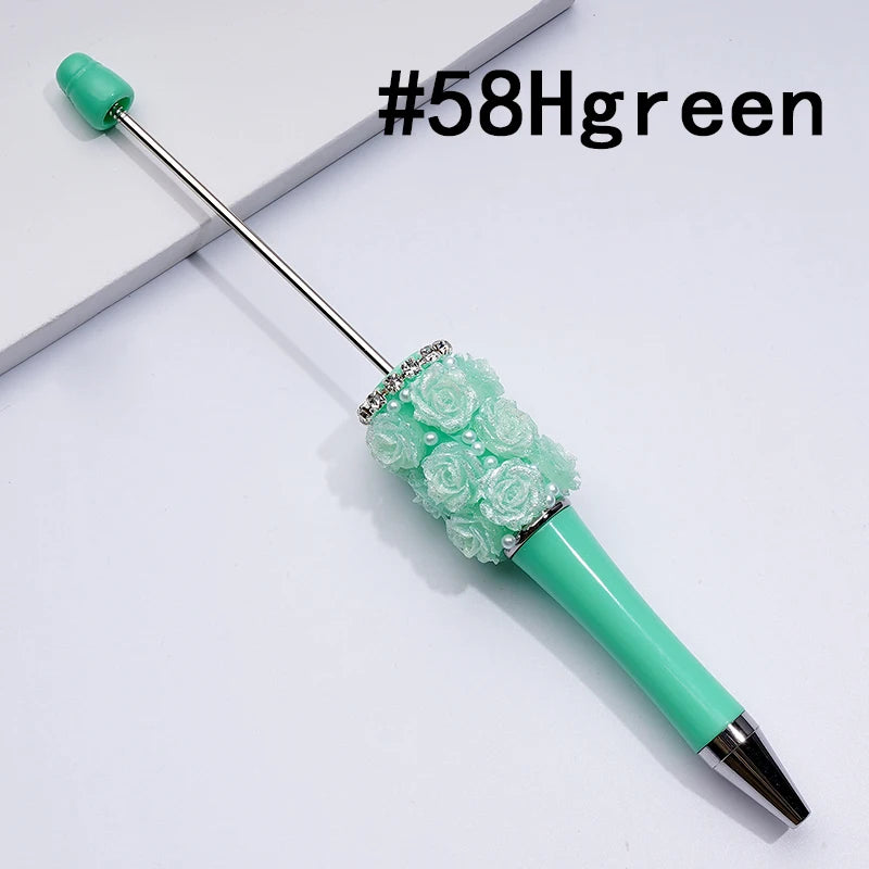 Rose Flower Pearl Crystal Rhinestone Chain Ballpoint Pen Solid Color Gift Bulk