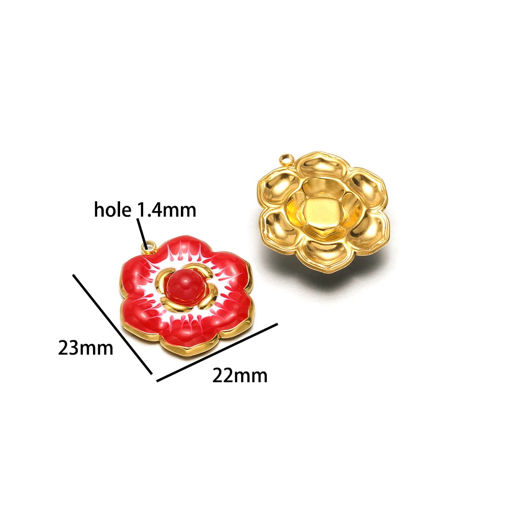 Exquisite Pendant 18k Gold Plated Stainless Steel Colorful Enamel Flower Charm Pendant for Necklace Jewelry Making Accessories