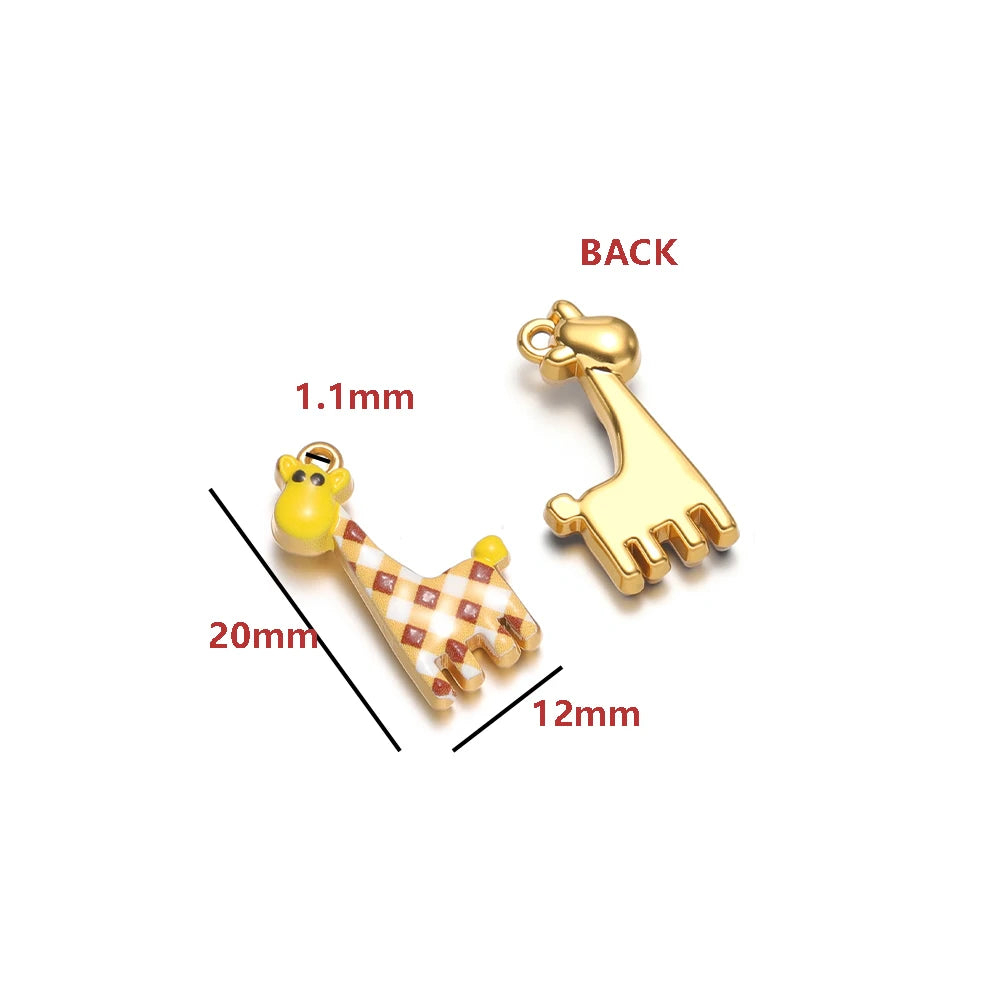 High Quality 18K Gold Plated Stainless Steel Enamel Giraffe Shape Pendant for Necklace and Earrings Jewelry Making