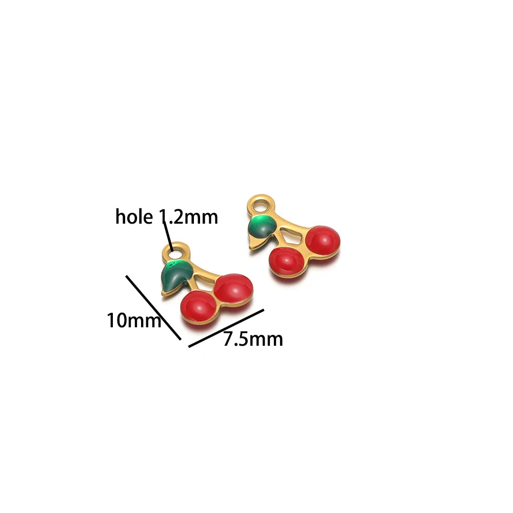 Enamel Fruit Charm 18k Gold Plated Stainless Steel Cherry Charm Pendant for Diy Women Necklace Jewelry Making