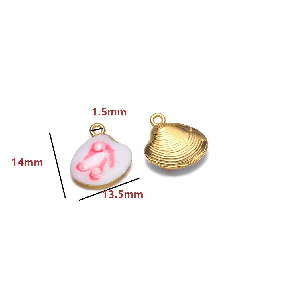 High Quality Jinrou 18K Gold Plated Stainless Steel Enamel Shell Shape Pendant for Necklace and Earrings Jewelry Making