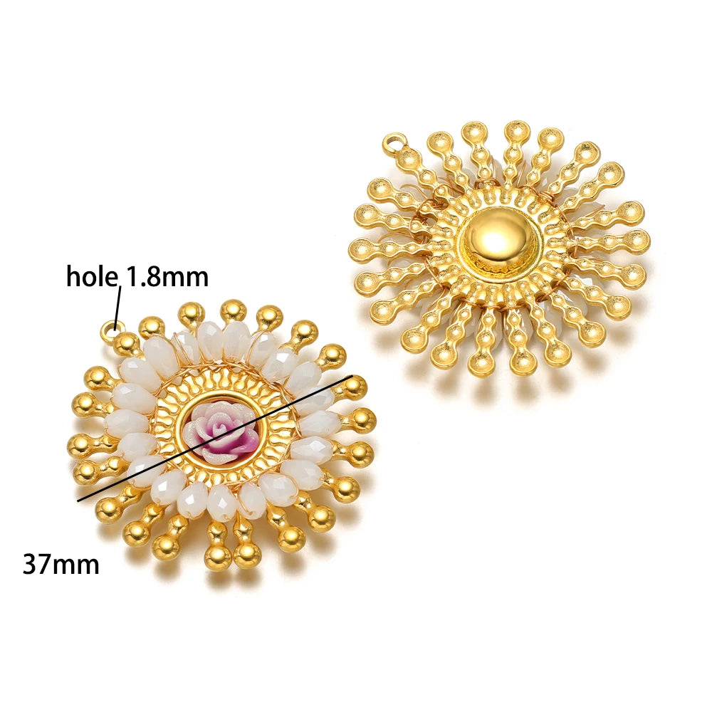 Handmade 18k Gold Plated Stainless Steel Crystal Geometric Flower Sun Charm Colorful Butterfly Pendant for Jewelry Making
