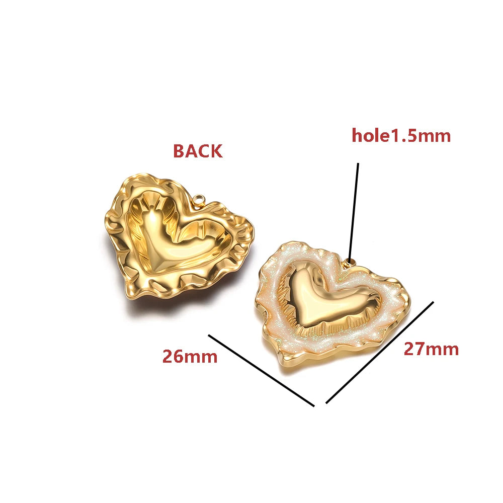 Gold Irregular Heart Charm Single Sided Glitter Resin Pendant with 1.5mm Hole DIY Jewelry Making Supplies Wholesale